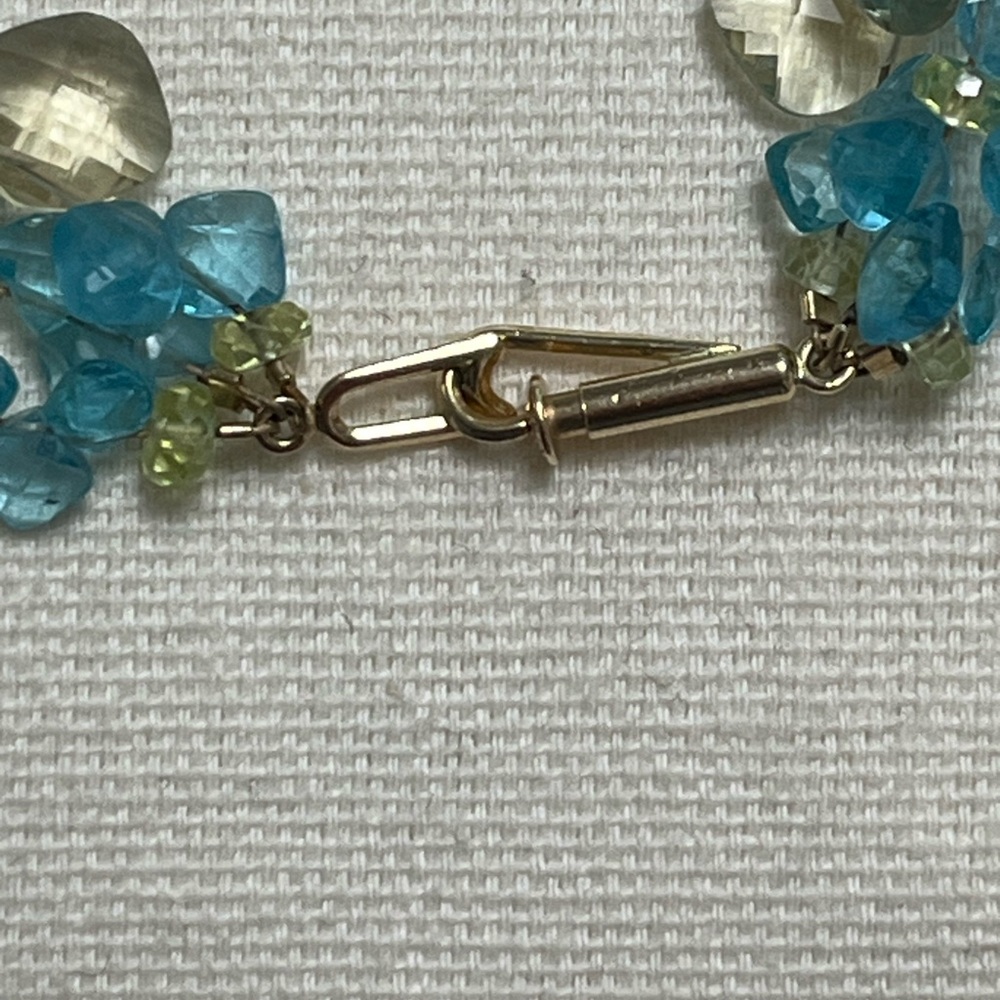 3 strand blue topaz & lemon citrine gemstone bracelet 14k gold clasp - Picture 4 of 13